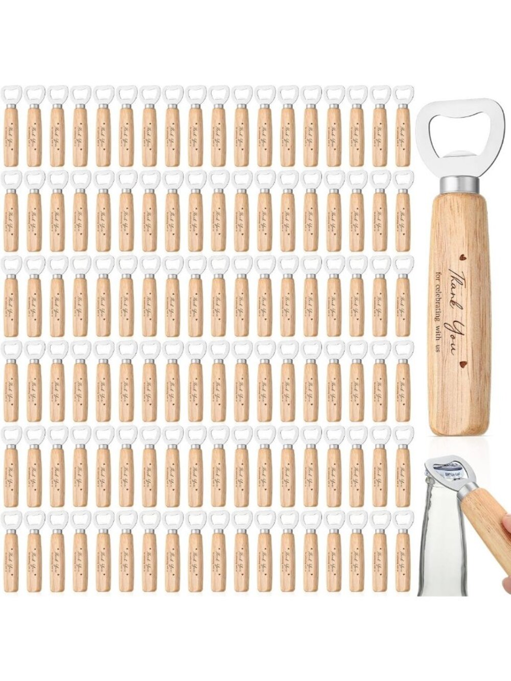 100 Pcs Wooden Bottle Openers Bulk for Weddings, Parties & Events - Perfect